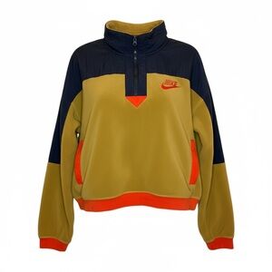 Nike Vintage Style Quarter Zip Fleece Pullover Navy and Camel